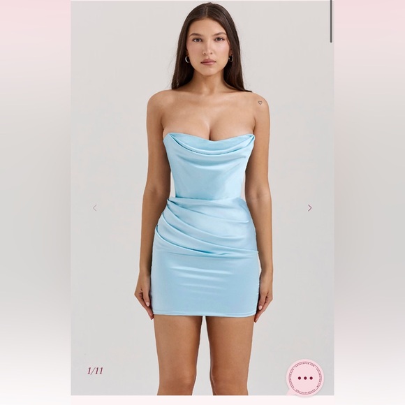 House of cb ODELLE Ocean Blue Strapless Mini Dress in L regular length - Picture 1 of 8